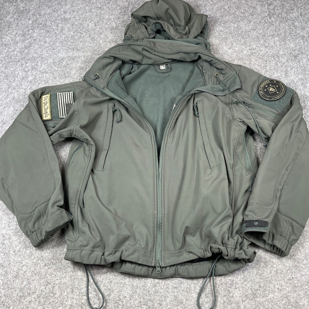 US MIlitary Mens Tactical Softshell Jacket Hooded Fleece Lined Olive Green 42"